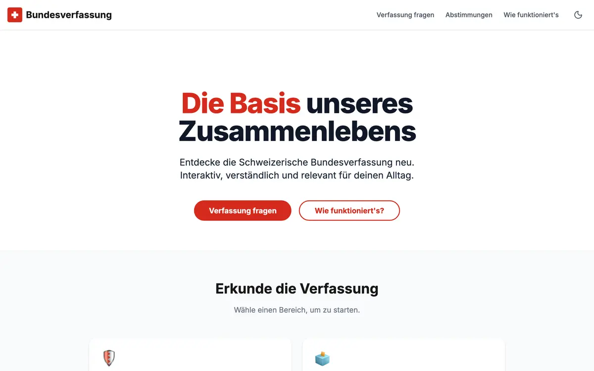 The verfasst interface for browsing the Swiss Federal Constitution by topic.